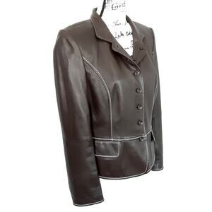 Ellen Tracy Saks Fifth Ave Chocolate Brown Genuine Leather Jacket Old Money